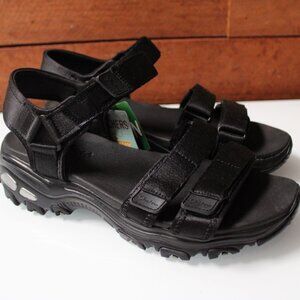 Skechers Yoga Foam Sandals Womens Size 9.5 Black Solid Vegan Outdoor Beach NWT